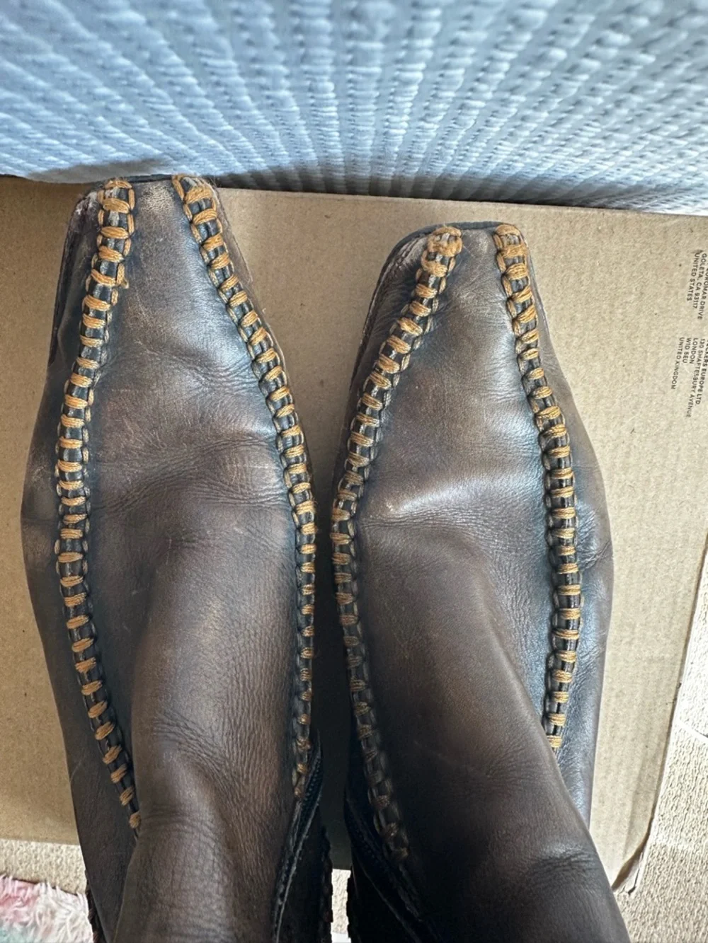 Pikolinos Brown Distressed Leather Tall Boots Whipstitch Side Zip Women’s EU 38